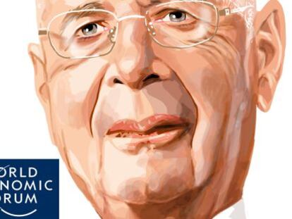 Caricatura de Klaus Schwab, fundador del Foro Económico Mundial.