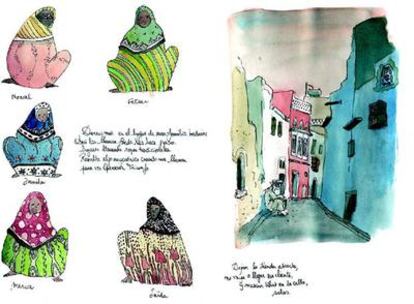 Varios dibujos de Emily Nudd-Mitchell realizados durante un viaje a Yemen.