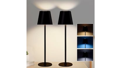 Lámpara inalámbrica para mesita de noche sobre fondo blanco.