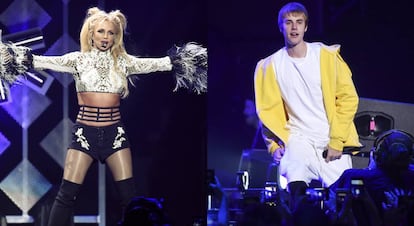 Los cantantes Britney Spears y Justin Bieber. 