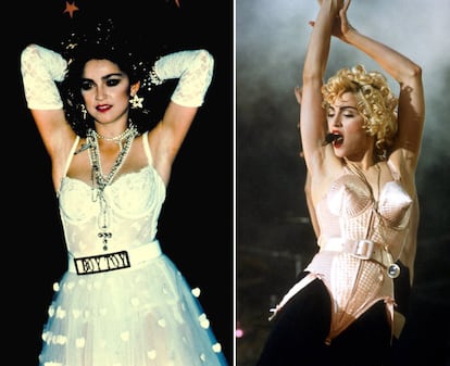 En los ochenta fueron los provocativos vestidos de novia, y con la gira 'The Bonde Ambition Tour' en 1990 Madonna puso de moda los corsés a la vista gracias al famoso diseño de Jean Paul Gaultier.