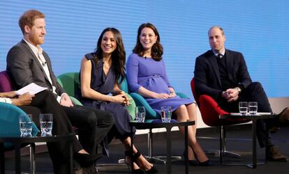 Los duques de Cambridge y los de Sussex, en un acto de su fundación en febrero de 2018.