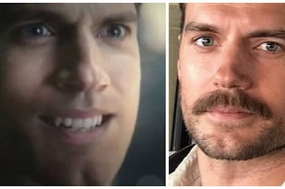 A la izquierda, Henry Cavill en ‘La liga de la justicia’ con el bigote borrado. A la derecha, una foto de su estado actual.