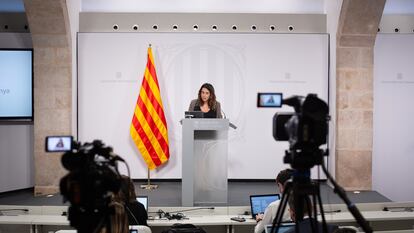 La portavoz del Govern Patrícia Plaja, comparece en rueda de prensa posterior al al Consell Executiu, en la Generalitat de Catalunya.