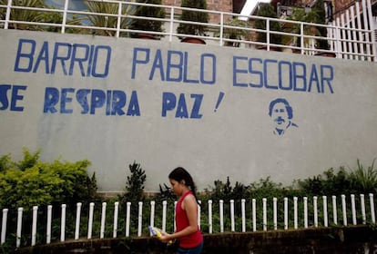 Pablo Escobar’s neighborhood in Medellín. “Peace is in the air,” reads the graffiti.