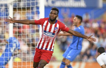 Lemar celebra el segundo gol del Atlético.