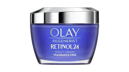 Crema facial de noche Olay con retinol, reduce las líneas de expresión.