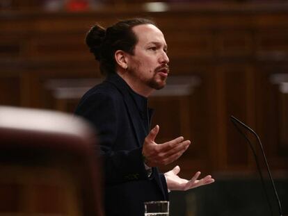 El vicepresidente segundo del Gobierno, Pablo Iglesias, durante una sesión de control en el Congreso.