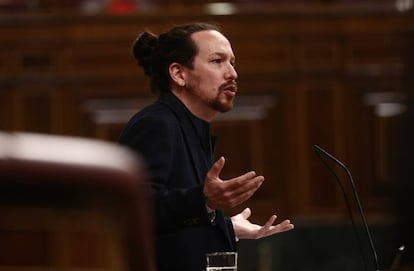 El vicepresidente segundo del Gobierno, Pablo Iglesias, durante una sesión de control en el Congreso.