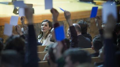 La reina Letizia, en la entrega de premios de la Fundación Princesa de Girona, en Mérida.