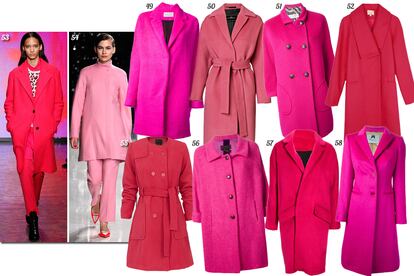 EL SIEMPRE FEMENINO ROSA. 

49. Gianluca Capannolo Oversize de pelo corto. 50. By Malene Birger Estilo batín. 51. Alberto Biani Con doble botonadura y bolsillos XL. 52. Dolores Promesas Cruzado con solapas asimétricas. 53. DKNY. 54. Honor. 55. SuiteBlanco Con cinturón y doble botonadura. 56. Femme by Michele Rossi Oversize con mangas tres cuartos. 57. Asos Oversize con bolsillos. 58. Blumarine Recto con tres bolsillos.