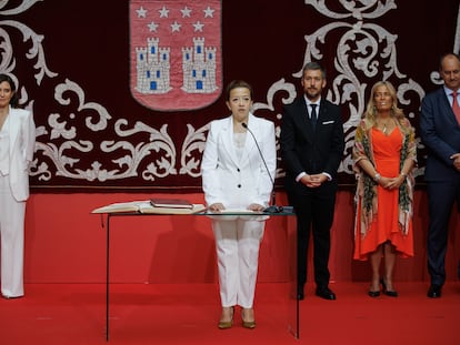 La consejera de Sanidad, Fátima Matute, durante la toma de posesión del Consejo de Gobierno de Madrid en la XIII legislatura, en la Real Casa de Correos el pasado 26 de junio.