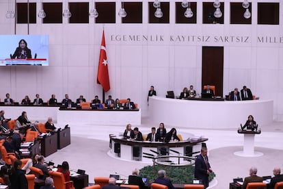 Members of Turkish parliament attend session before voting on a bill regarding Sweden's accession to NATO, at the Grand National Assembly of Turkey (TBMM) in Ankara, Turkey, 23 January 2024.