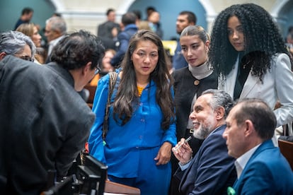 Lena Estrada en el debate de la consulta popular, en Bogotá (Colombia), el 13 de mayo del 2025.