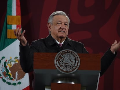 El presidente de México, Andrés Manuel López Obrador, durante su conferencia de prensa matutina de este lunes.