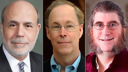 Los premios Nobel 2022, de izquierda a derecha, Ben S. Bernanke, Douglas W. Diamond and Philip H. Dybvig.