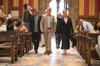 Lluís Danés, Jaume Collboni y Emma Vilarasau en la presentación de La Mercè.