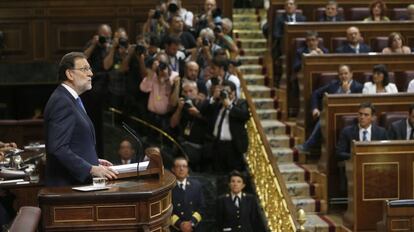 El presidente del Gobierno en funciones, Mariano Rajoy, durante su discurso en el Congreso.