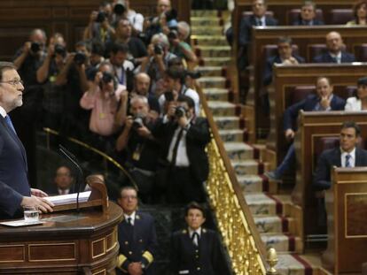 El presidente del Gobierno en funciones, Mariano Rajoy, durante su discurso en el Congreso.