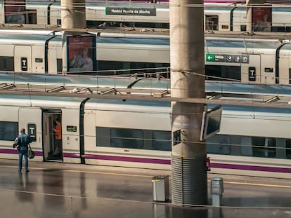 Trenes de alta velocidad en los andenes de la estación madrileña Puerta de Atocha.