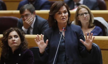 La vicepresidenta Carmen Calvo, en el Senado, en 2018.