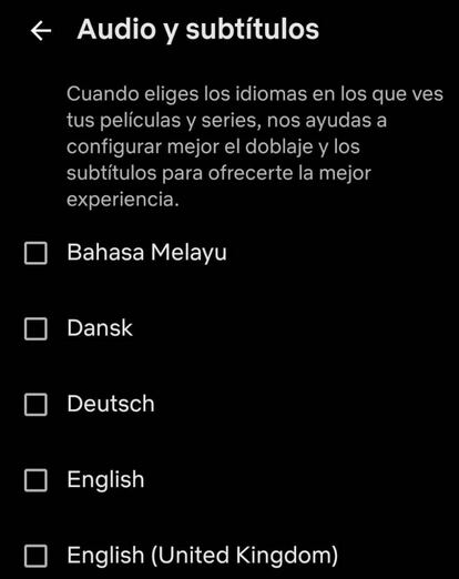 Opciones de audio y vídeo Netflix