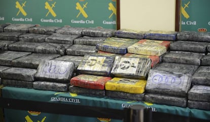 Los 500 kilos de cocaína intervenidos por la Guardia Civil.