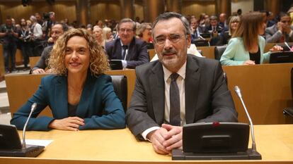 La presidenta del Congreso, Meritxell Batet, y el presidente del Senado, Manuel Cruz.