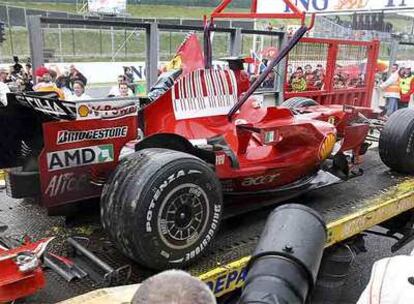 El bólido de Raikkonen tras la carrera en el circuito de Spa