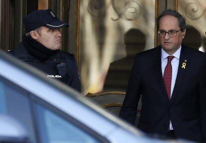 El president catalán, Quim Torra, abandona el Tribunal Supremo, este martes.