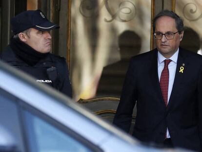 El president catalán, Quim Torra, abandona el Tribunal Supremo, este martes.