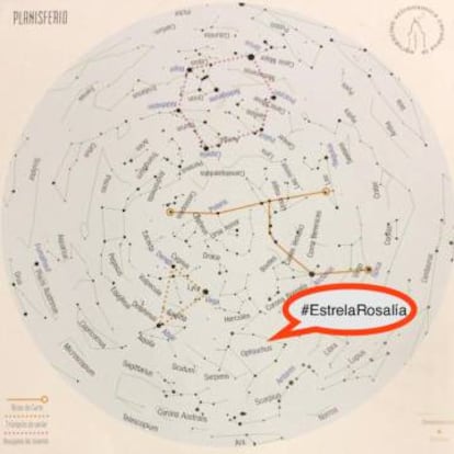 Planisferio utilizado durante la campaña para promover la candidatura de Rosalía de Castro como nombre para una estrella.