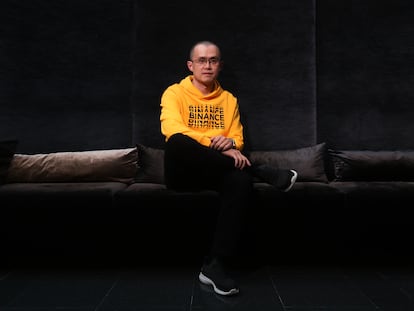 Changpeng Zhao, creador de Binance, el mayor 'exchange' de criptomonedas del mundo, durante la entrevista con EL PAÍS en el Wizink Center.