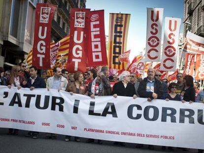 Cabecera de la manifestación al principio de la Via Laietana.