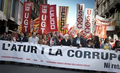 Cabecera de la manifestación al principio de la Via Laietana.