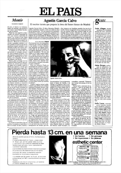 Contraportada de EL PAÍS en la que García Calvo contaba detalles del proyecto.