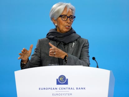 ECB President Christine Lagarde speks during a press conference following the meeting of the ECB Governing Council in Frankfurt, Germany, December 14 2023.