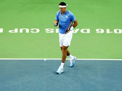 Del Potro festeja un punto ante Karlovic.