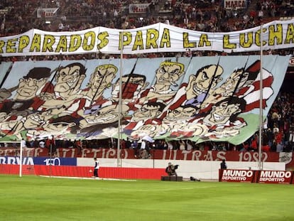 Una imagen del fondo donde se ubican los ultras del Frente Atl&eacute;tico, el pasado 21 de octubre