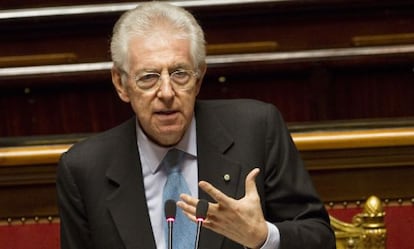 El presidente del Gobierno italiano Mario Monti, hoy en el Senado