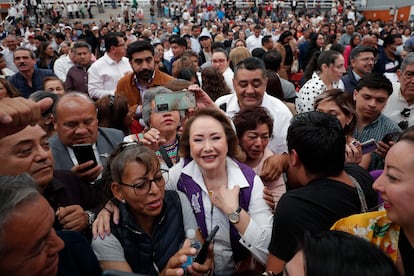 La ministra Yasmín Esquivel durante un acto de campaña para las próximas elecciones judiciales, el 30 de marzo en Estado de México.