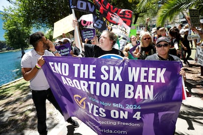 Protest against the six-week abortion rule on April 13 in Orlando, Florida.