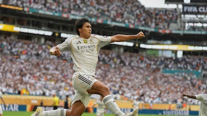 Gonzalo García celebra su gol ante la Juventus en los octavos de final del Mundial de Clubes.