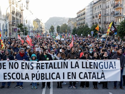 Un momento de la manifestación convocada este sábado en defensa de la enseñanza en catalán.