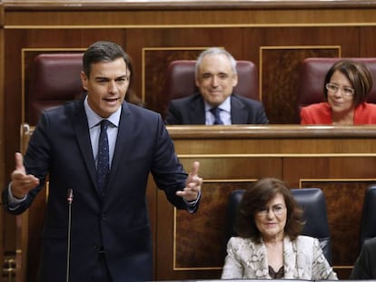 Pedro Sánchez, en la sesión de control al Gobierno, este miércoles, en el Congreso.