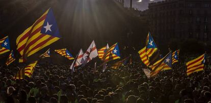 La Plaza de Catalunya, en Barcelona, durante la manifestación de la Diada.