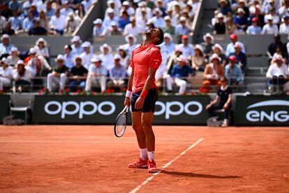 El serbio se ve abatido durante la semifinal de Roland Garros.