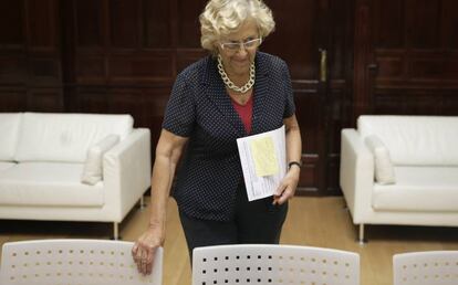 La alcaldesa de Madrid, Manuela Carmena, el pasado jueves en su primer acto institucional tras las vacaciones estivales.