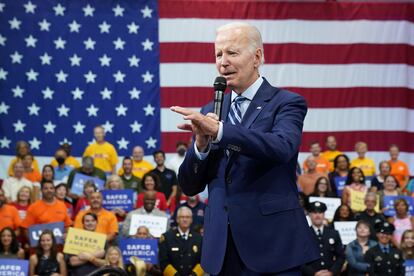 El presidente de Estados Unidos, Joe Biden, durante su intervención en Wilkes-Barre (Pensilvania).