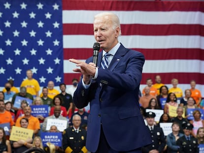 El presidente de Estados Unidos, Joe Biden, durante su intervención en Wilkes-Barre (Pensilvania).